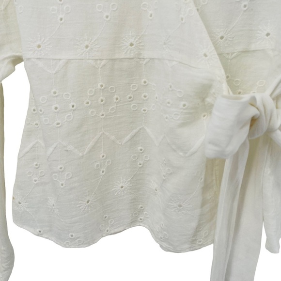 Zara Trf Collection Off-White Sheer Eyelet Fringe Wrap Boho Blouse - Sz S - Picture 11 of 16